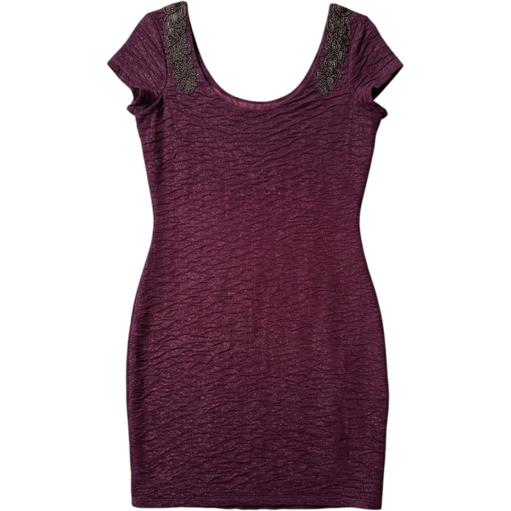 Free People Bodycon Dress S Purple Beaded Open Back Textured Whimsigoth